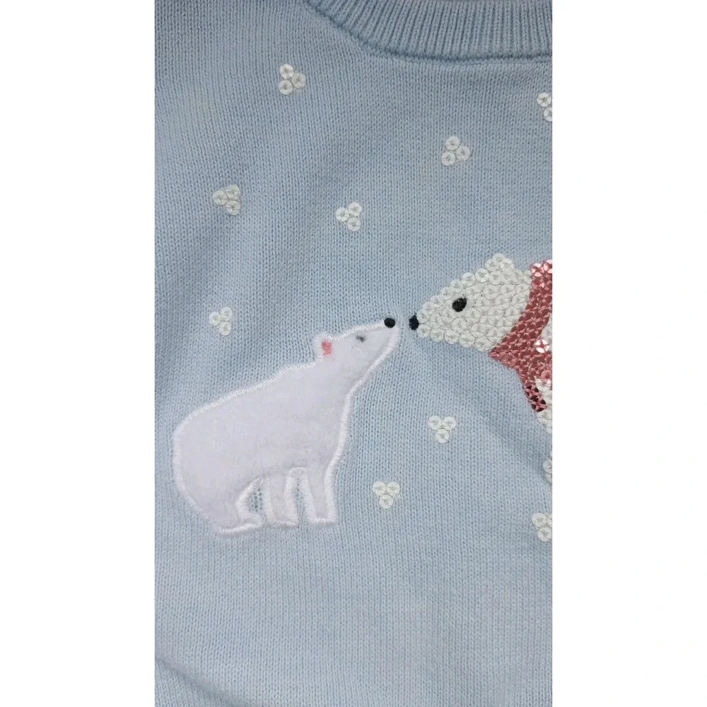 Baby Girl Children's Place Sequin Polar Bear Sweater EUC 12-18‎ Mos